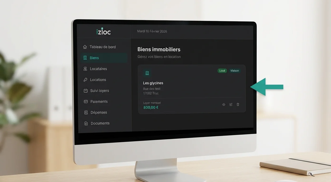 Capture d'écran izloc — Gestion des biens