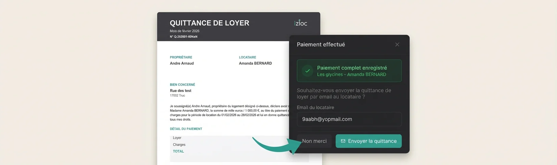 Capture d'écran izloc — Quittances automatiques